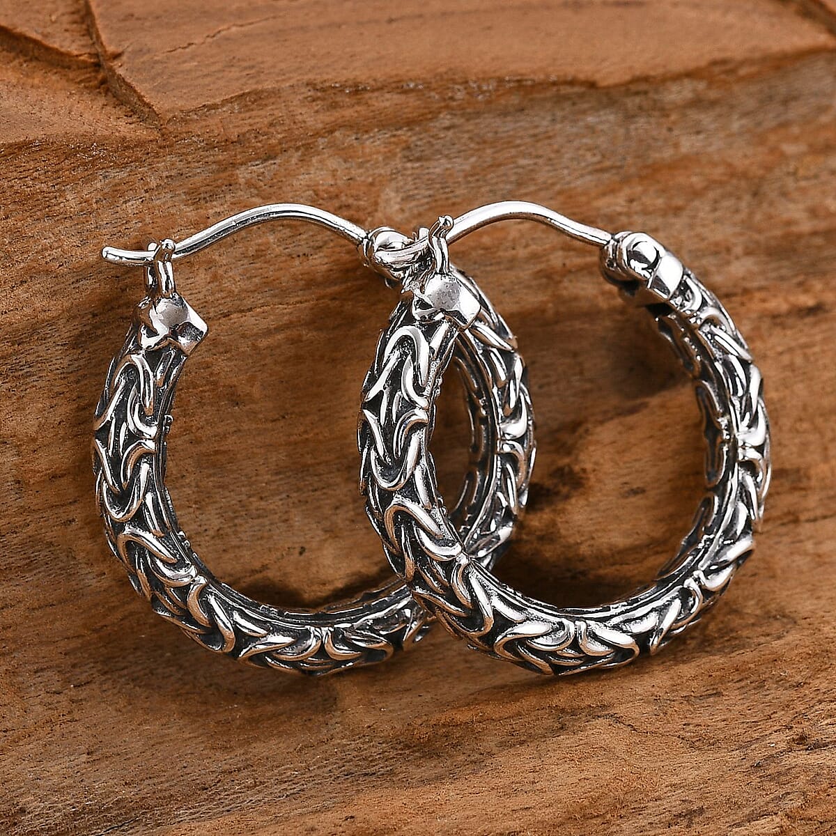 Bali Legacy Sterling Silver Borobudur Hoop Earrings 7.60 Grams image number 1