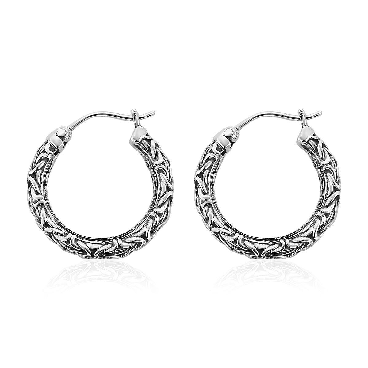 Bali Legacy Sterling Silver Borobudur Hoop Earrings 7.60 Grams image number 3
