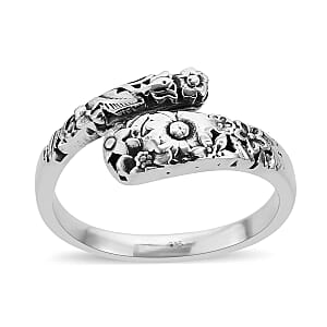 Bali Legacy Floral Bypass Ring in Sterling Silver, Silver Ring, Flower Ring, Gifts For Her, Silver Jewelry 4.90 Grams (Size 6.00)