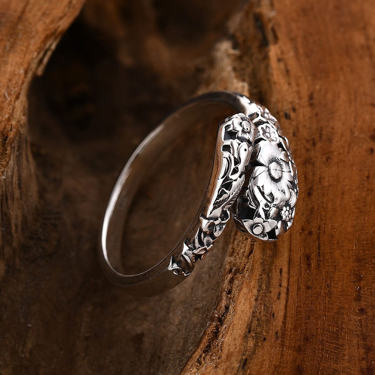 Bali Legacy Floral Bypass Ring in Sterling Silver, Silver Ring, Flower Ring, Gifts For Her, Silver Jewelry 4.90 Grams (Size 6.00) image number 1