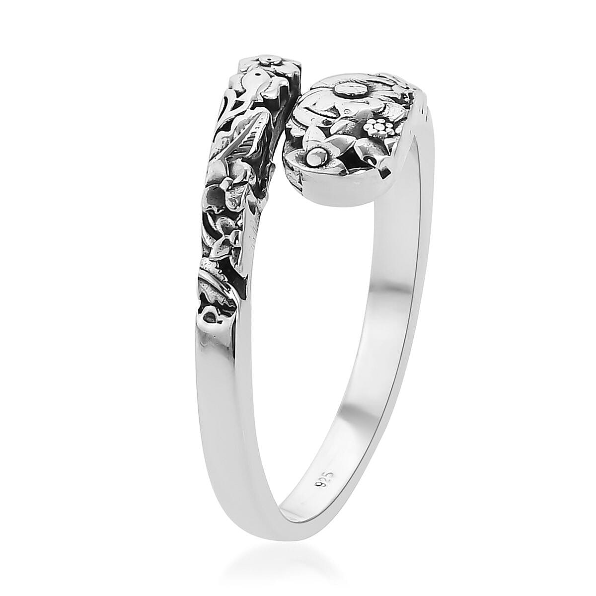 Bali Legacy Floral Bypass Ring in Sterling Silver, Silver Ring, Flower Ring, Gifts For Her, Silver Jewelry 4.90 Grams (Size 6.00) image number 3
