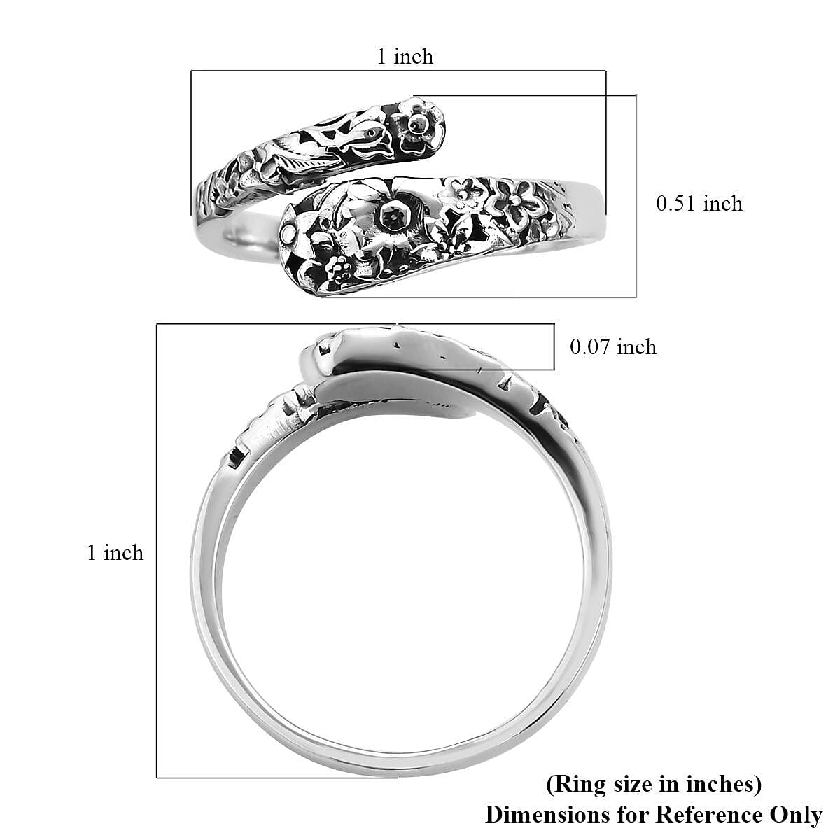 Bali Legacy Floral Bypass Ring in Sterling Silver, Silver Ring, Flower Ring, Gifts For Her, Silver Jewelry 4.90 Grams (Size 6.00) image number 5