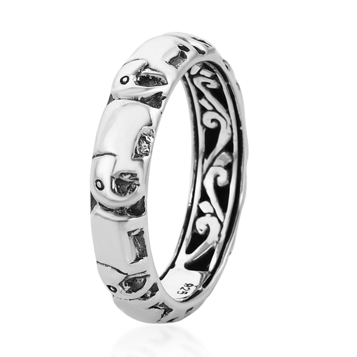 Bali Legacy Elephant Ring in Sterling Silver, Silver Ring, Animal Ring, Gifts For Her, Silver Jewelry 4.25 Grams (Size 6.00) image number 3