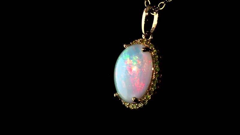 Luxoro 10K Yellow Gold AAA Ethiopian Welo Opal and I3 Natural Yellow Diamond Halo Pendant 3.65 ctw