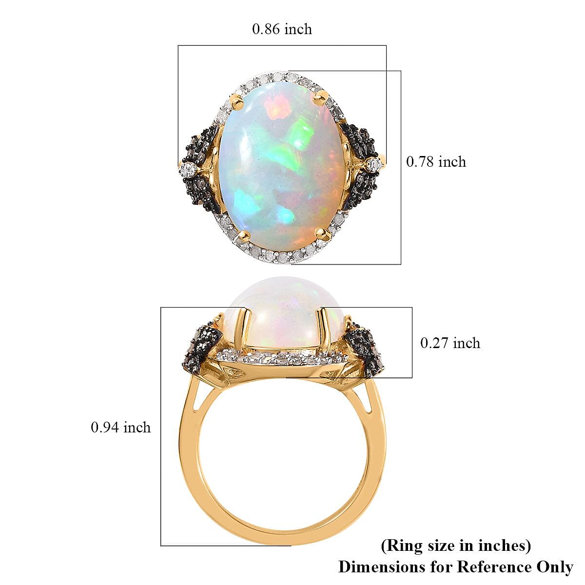 Premium Ethiopian Welo Opal and Natural Champagne and White Diamond Butterfly Ring in Vermeil YG Over Sterling Silver 6.00 ctw image number 6