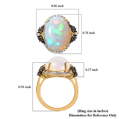 Premium Ethiopian Welo Opal and Natural Champagne and White Diamond Butterfly Ring in Vermeil YG Over Sterling Silver (Size 10.0) 6.00 ctw