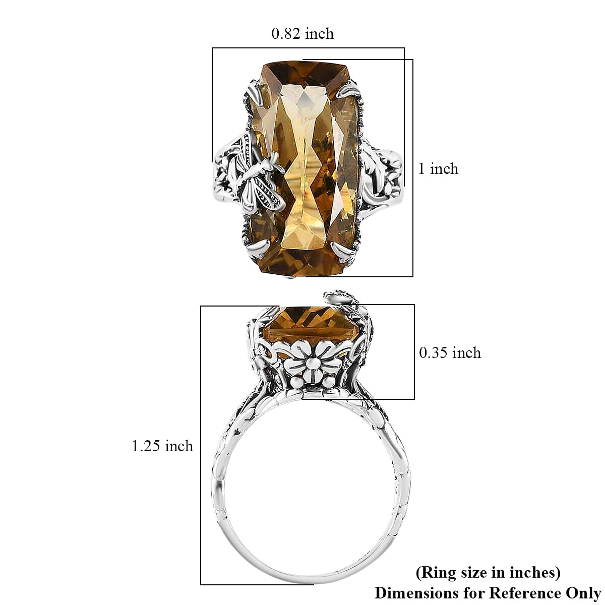 Artisan Crafted Brazilian Citrine Ring ,Brazilian Citrine Dragonfly Ring ,Sterling Silver Ring , Solitaire Ring 14.00 ctw image number 5