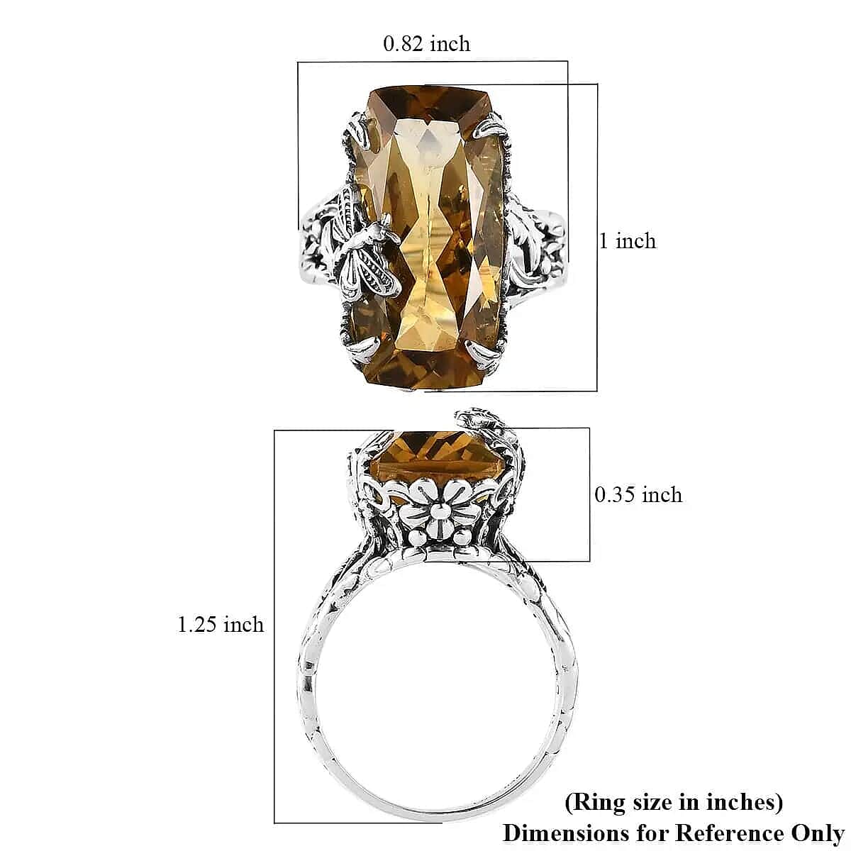 Artisan Crafted Brazilian Citrine Ring ,Brazilian Citrine Dragonfly Ring ,Sterling Silver Ring , Solitaire Ring 14.00 ctw image number 6
