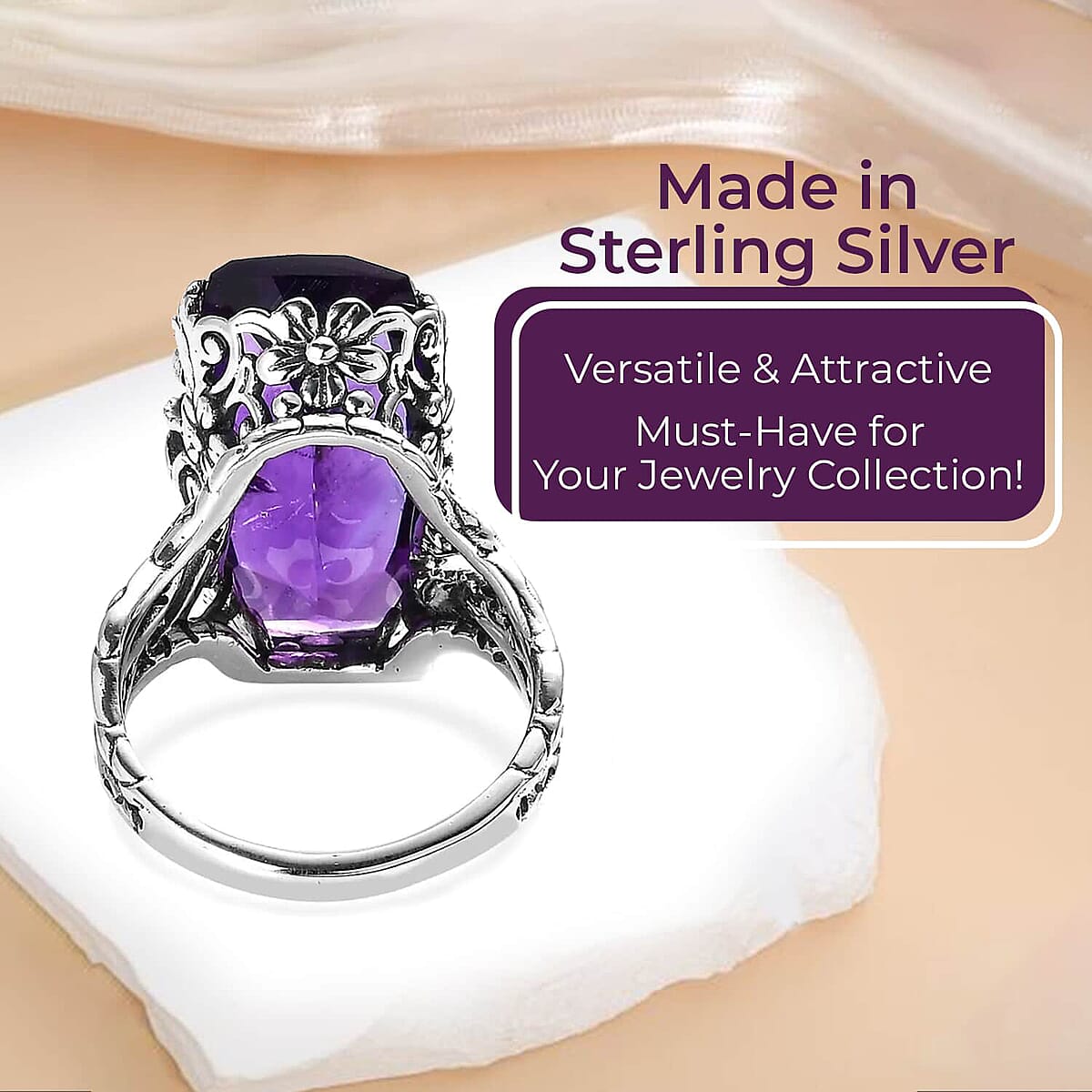 Artisan Crafted Amethyst Ring ,Purple Amethyst Dragonfly Ring ,Sterling Silver Ring , Solitaire Ring 13.35 ctw image number 3