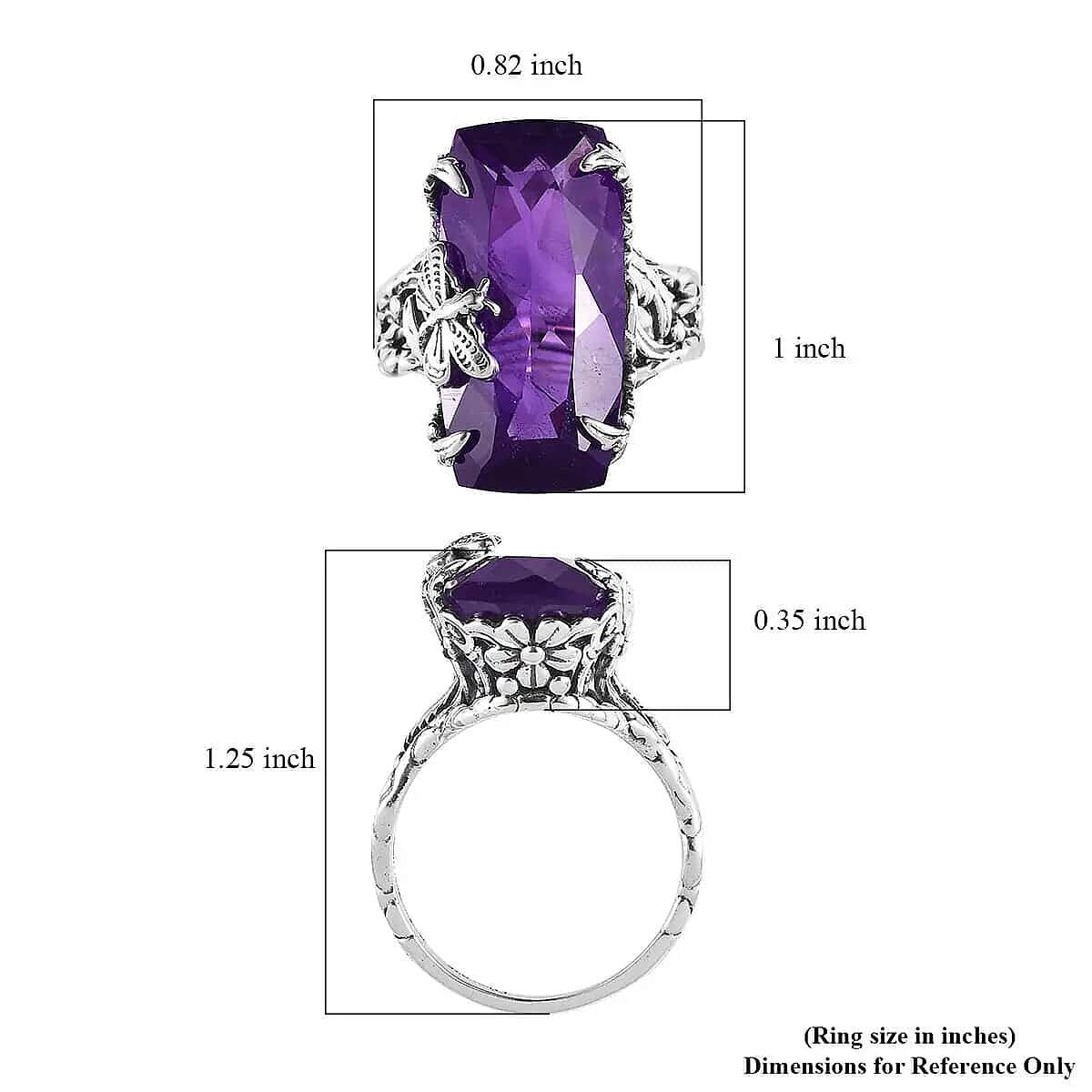 Artisan Crafted Amethyst Ring ,Purple Amethyst Dragonfly Ring ,Sterling Silver Ring , Solitaire Ring 13.35 ctw image number 8