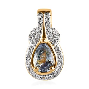 Green Tanzanite and White Zircon Pendant in Vermeil Yellow Gold Over Sterling Silver 0.60 ctw