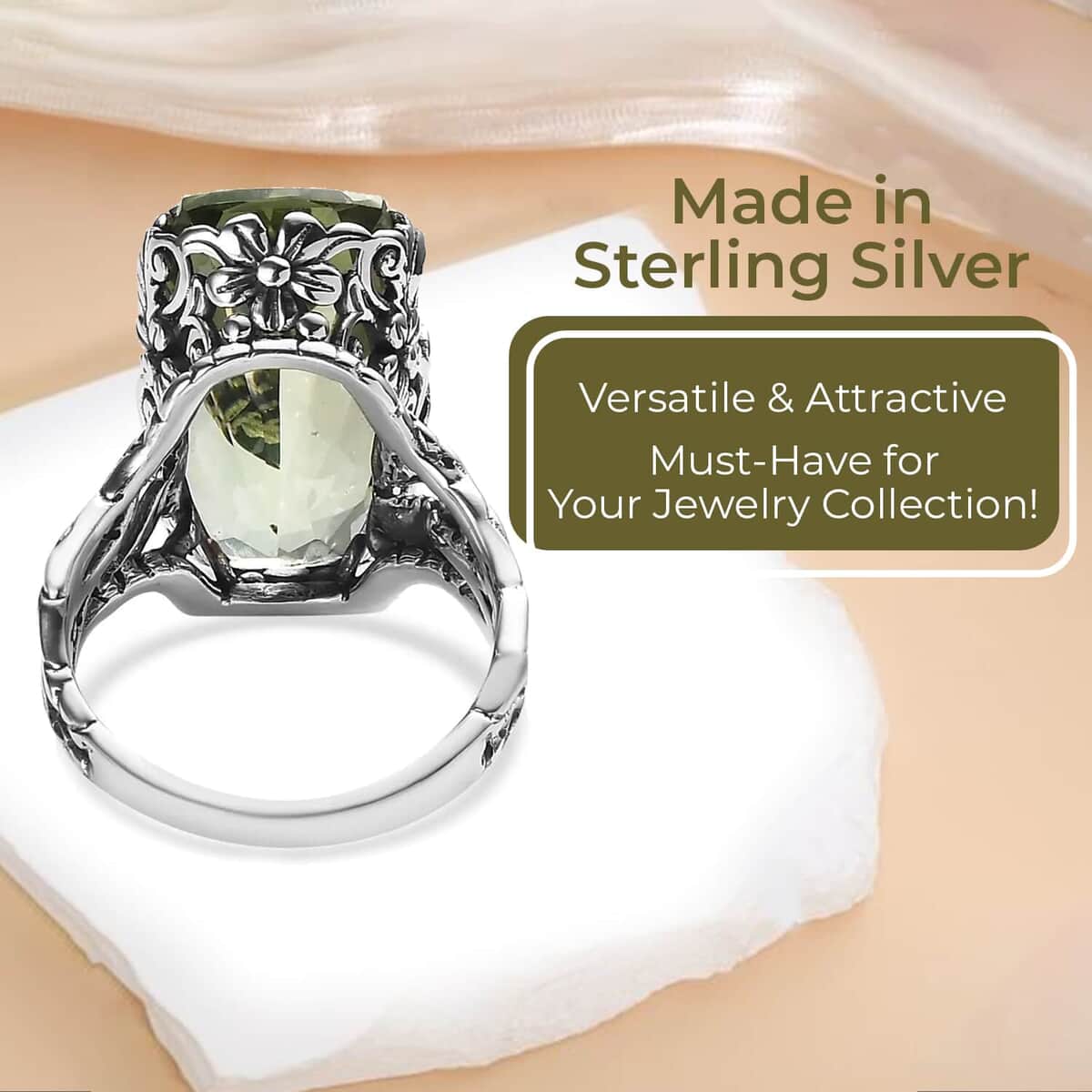 Artisan Crafted Montezuma Prasiolite Ring ,Montezuma Prasiolite Dragonfly Ring ,Sterling Silver Ring , Solitaire Ring 12.10 ctw image number 3