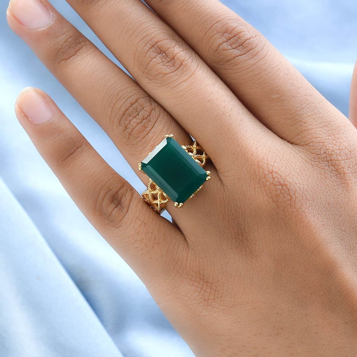 Karis Verde Onyx Solitaire Ring in 18K Yellow Gold Plated 9.35 ctw image number 2