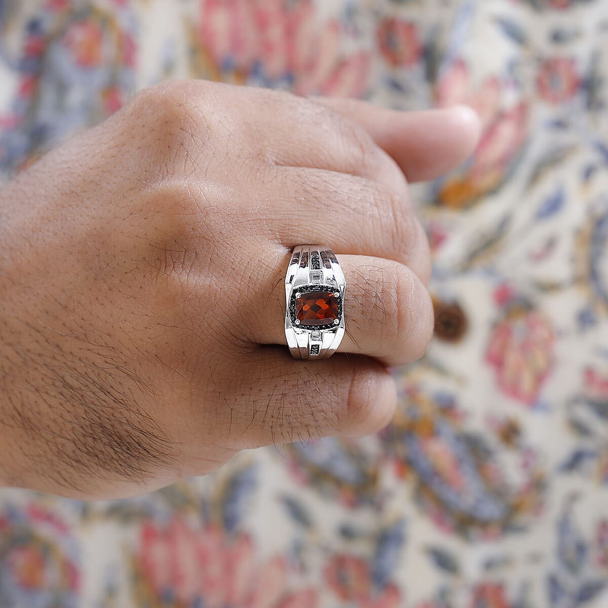 Brazilian Red Citrine and Multi Gemstone Men's Ring in Platinum Over Sterling Silver (Size 10.0) 2.35 ctw image number 1