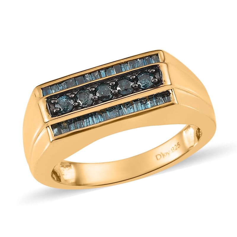 Blue Diamond Men's Ring in Vermeil Yellow Gold Over Sterling Silver (Size 13.0) 0.75 ctw