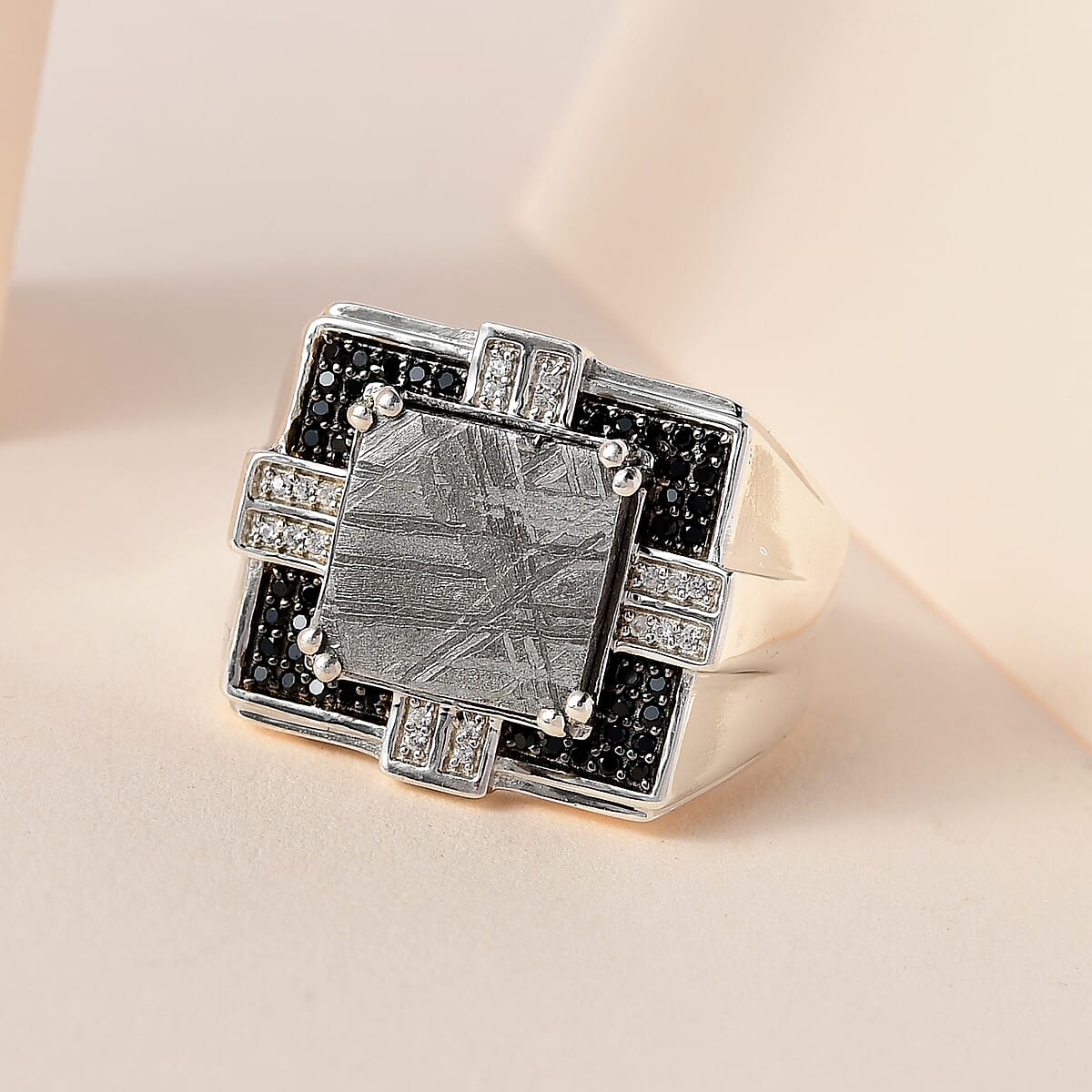 Marvelous Meteorite and Multi Gemstone Men's Ring in Platinum Over Sterling Silver (Size 14.0) 0.60 ctw image number 1