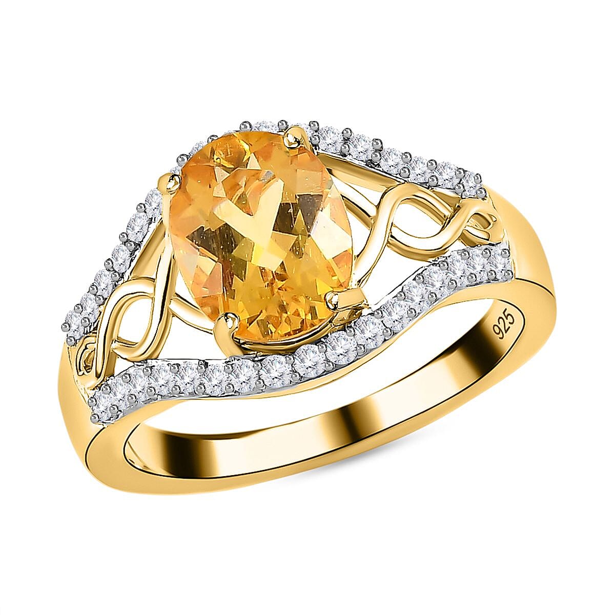 Yellow Beryl and White Zircon 2.17 ctw Ring in Vermeil Yellow Gold Over Sterling Silver (Size 11.5)