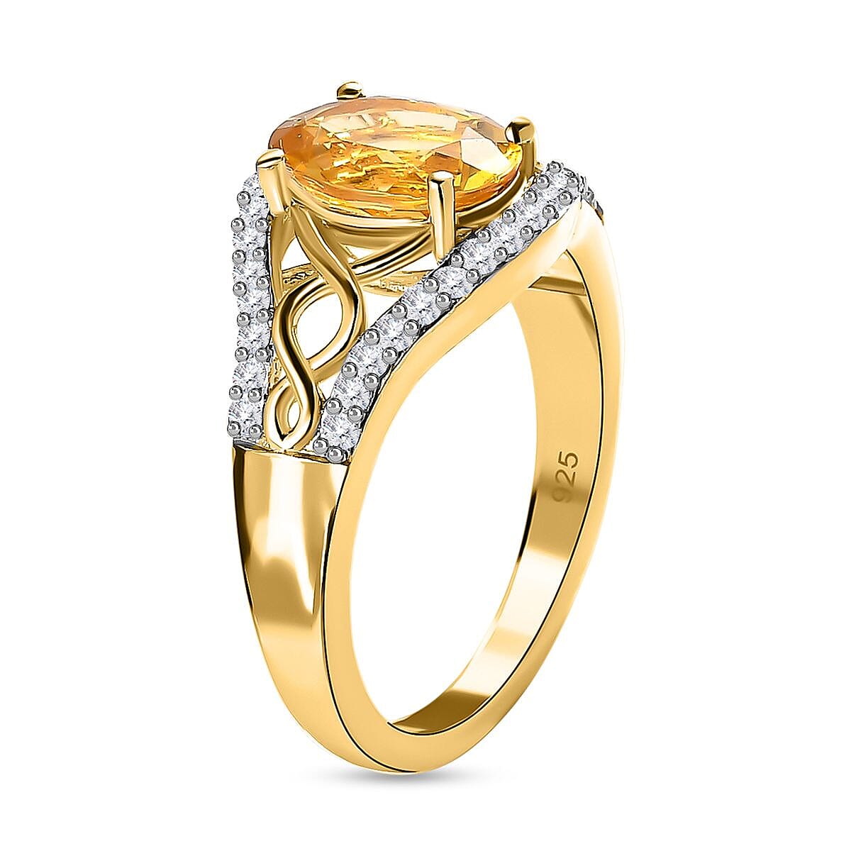 Yellow Beryl and White Zircon 2.17 ctw Ring in Vermeil Yellow Gold Over Sterling Silver (Size 11.5)