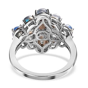 Aurora Moonstone and Malgache Neon Apatite 4.62 ctw Cluster Ring in Platinum Over Sterling Silver (Size 11.5)