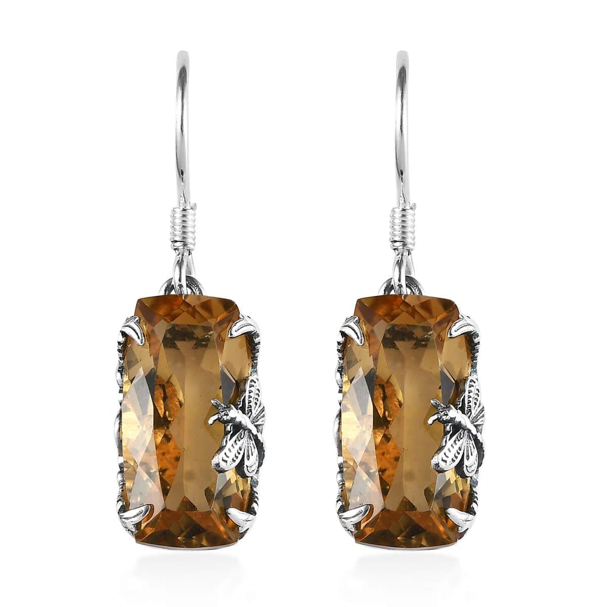 Artisan Crafted Brazilian Citrine Solitaire Lever Back Earrings in Sterling Silver 16.75 ctw image number 0