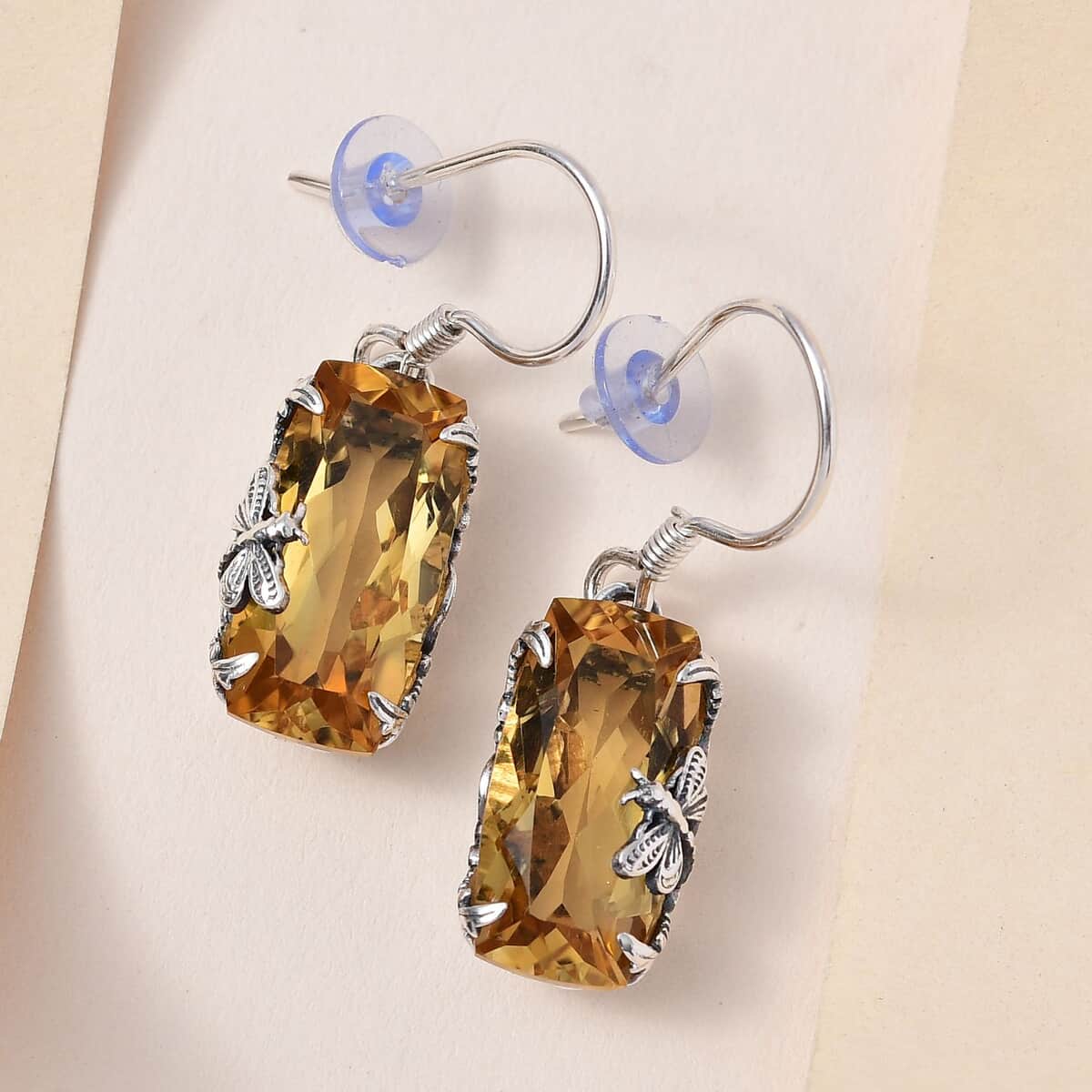 Artisan Crafted Brazilian Citrine Solitaire Lever Back Earrings in Sterling Silver 16.75 ctw image number 1
