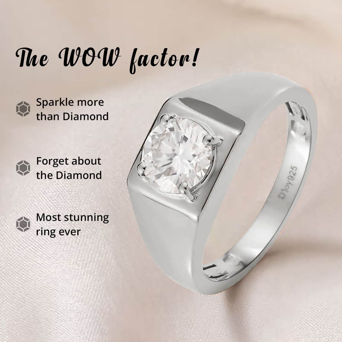 Moissanite Solitaire Ring in Platinum Over Sterling Silver (Size 10.0) 1.50 ctw (Del. in 10-15 Days) image number 3