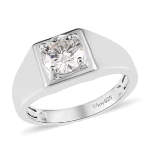 Moissanite Solitaire Ring, Solitaire Mens Ring, Moissanite Ring, Deco Ring, Platinum Over Sterling Silver Ring, Deco Mens Ring, Promise Rings 1.50 ctw (Del. in 10-15 Days)  (Size 11)