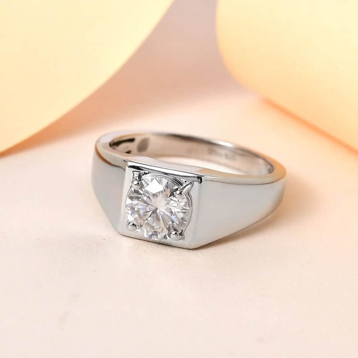 Moissanite Solitaire Ring, Solitaire Mens Ring, Moissanite Ring, Deco Ring, Platinum Over Sterling Silver Ring, Deco Mens Ring, Promise Rings 1.50 ctw (Size 11.0) image number 1