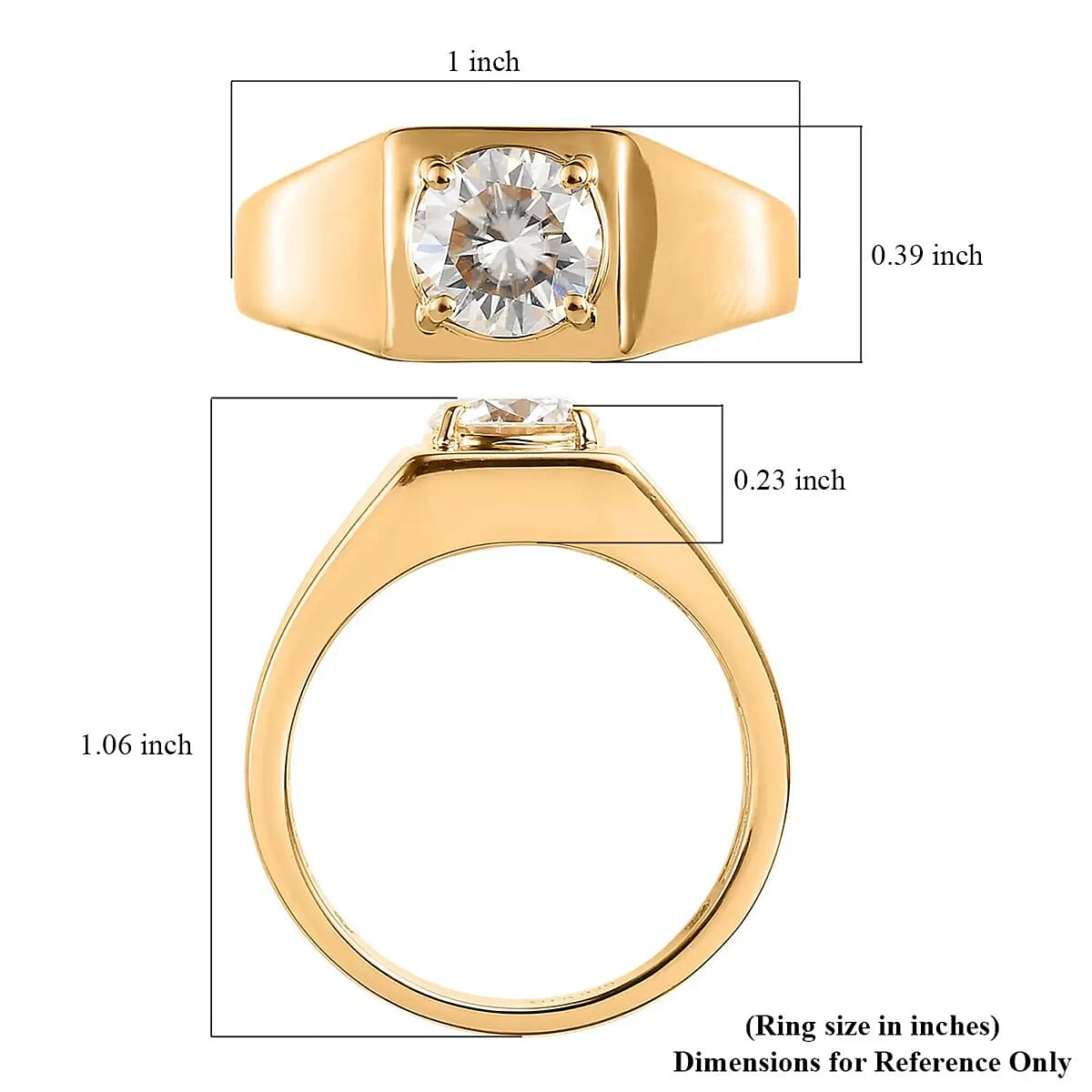 Moissanite Solitaire Ring, Solitaire Mens Ring, Moissanite Ring, Deco Ring, Vermeil Yellow Gold Over Sterling Silver Ring, Deco Mens Ring, Promise Rings (Size 12.0) 1.50 ctw image number 6