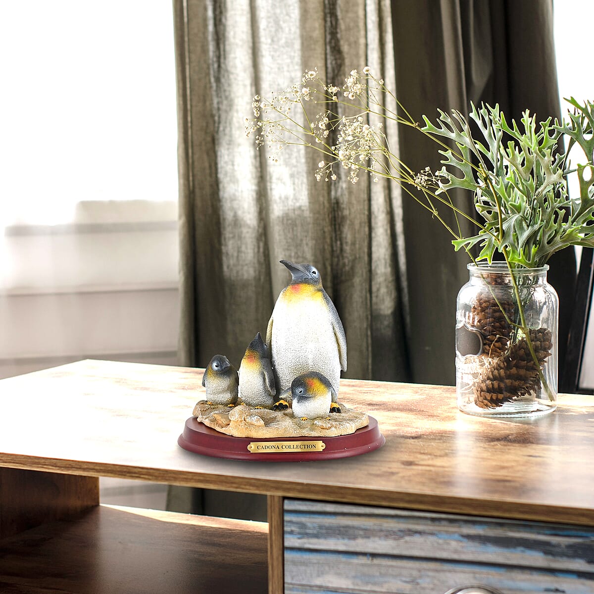 Closeout Hand Painted Resin Figurine with Stand - Penguin, Miniature Hand Painted Animal Figurine Decor For Tabletop Desk Decoration image number 1