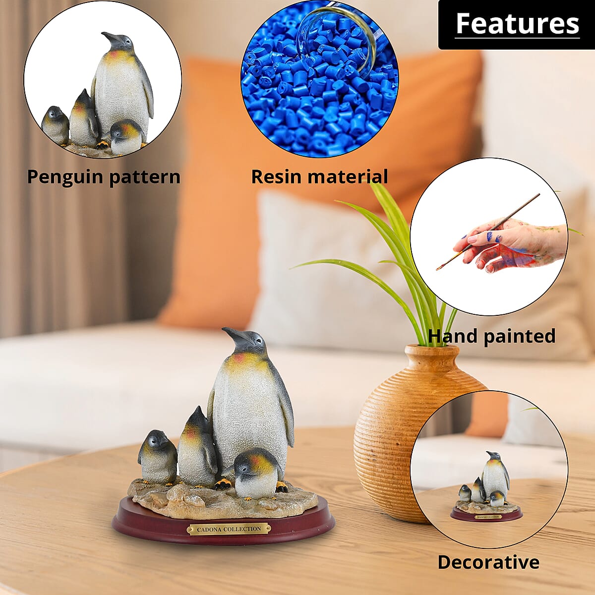 Closeout Hand Painted Resin Figurine with Stand - Penguin, Miniature Hand Painted Animal Figurine Decor For Tabletop Desk Decoration image number 2
