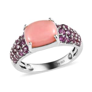 Premium Peruvian Pink Opal and Orissa Rhodolite Garnet Ring in Platinum Over Sterling Silver 3.00 ctw (Del. in 5-7 Days)