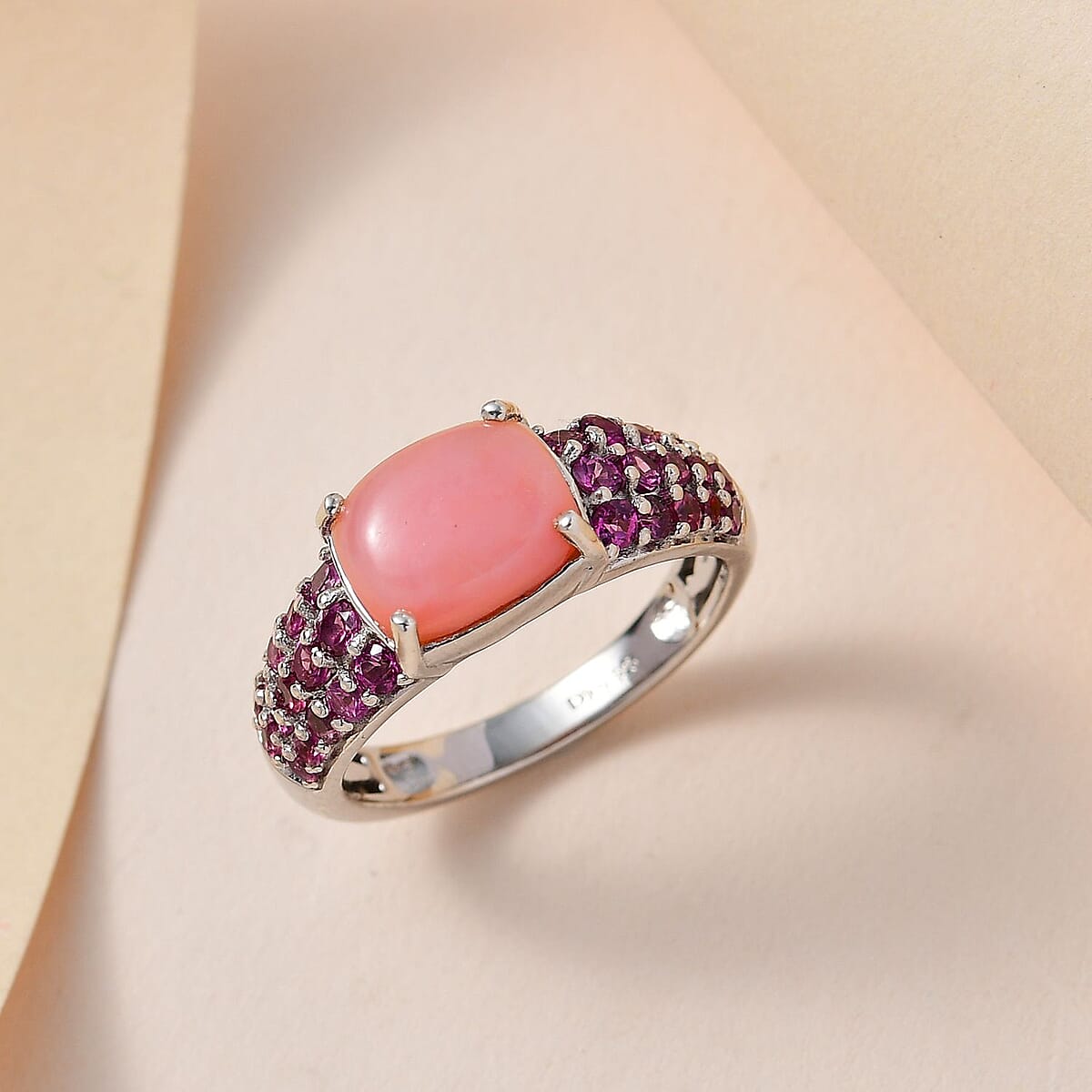 Premium Peruvian Pink Opal and Orissa Rhodolite Garnet Ring in Platinum Over Sterling Silver (Size 10.0) 3.00 ctw image number 1