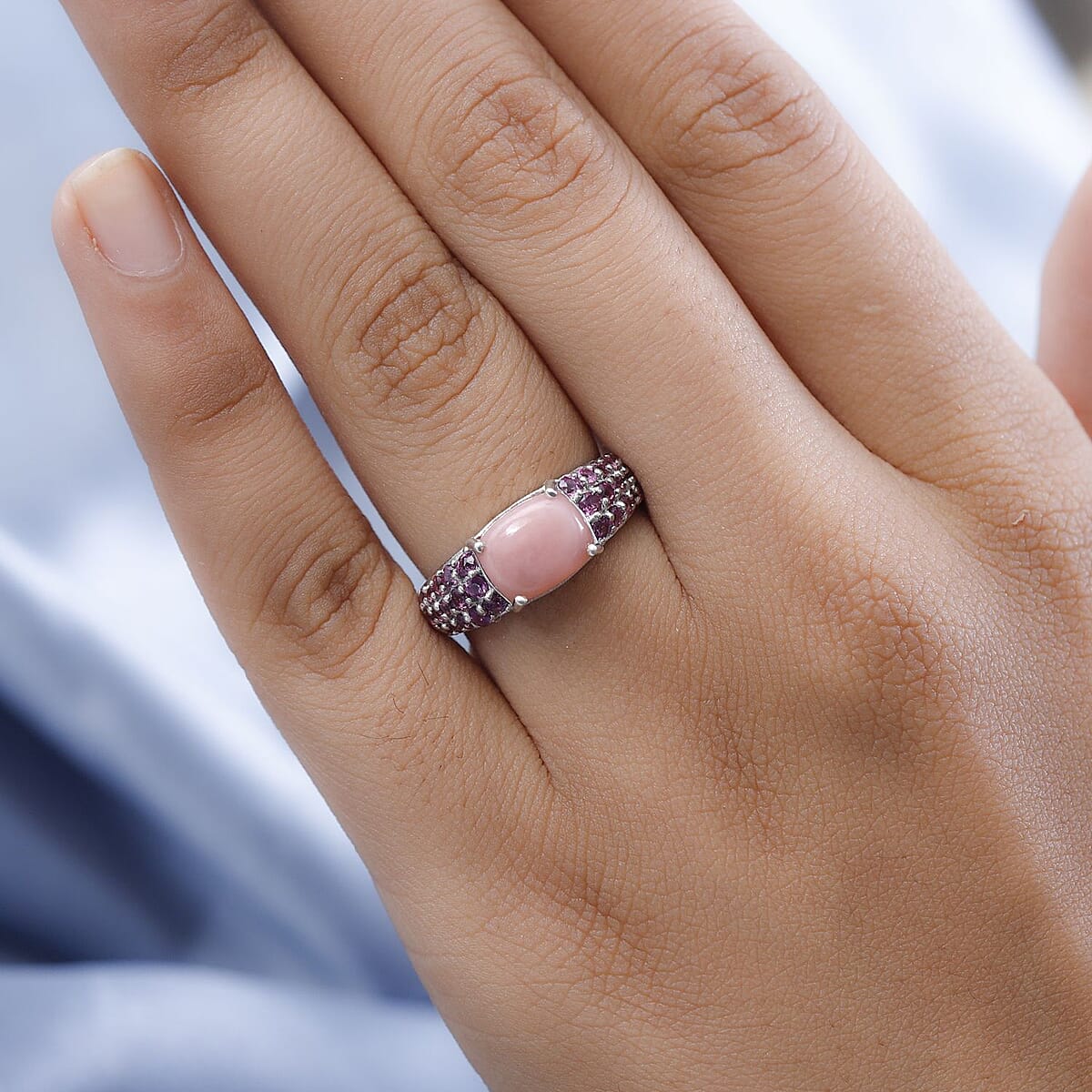 Premium Peruvian Pink Opal and Orissa Rhodolite Garnet Ring in Platinum Over Sterling Silver (Size 10.0) 3.00 ctw image number 2