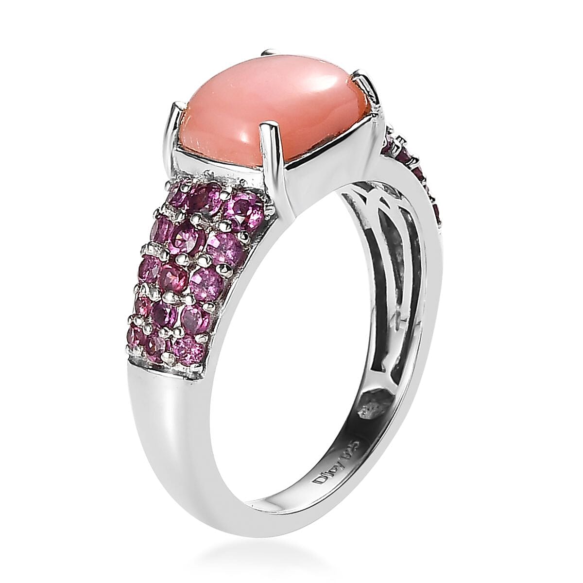 Premium Peruvian Pink Opal and Orissa Rhodolite Garnet Ring in Platinum Over Sterling Silver (Size 10.0) 3.00 ctw image number 3