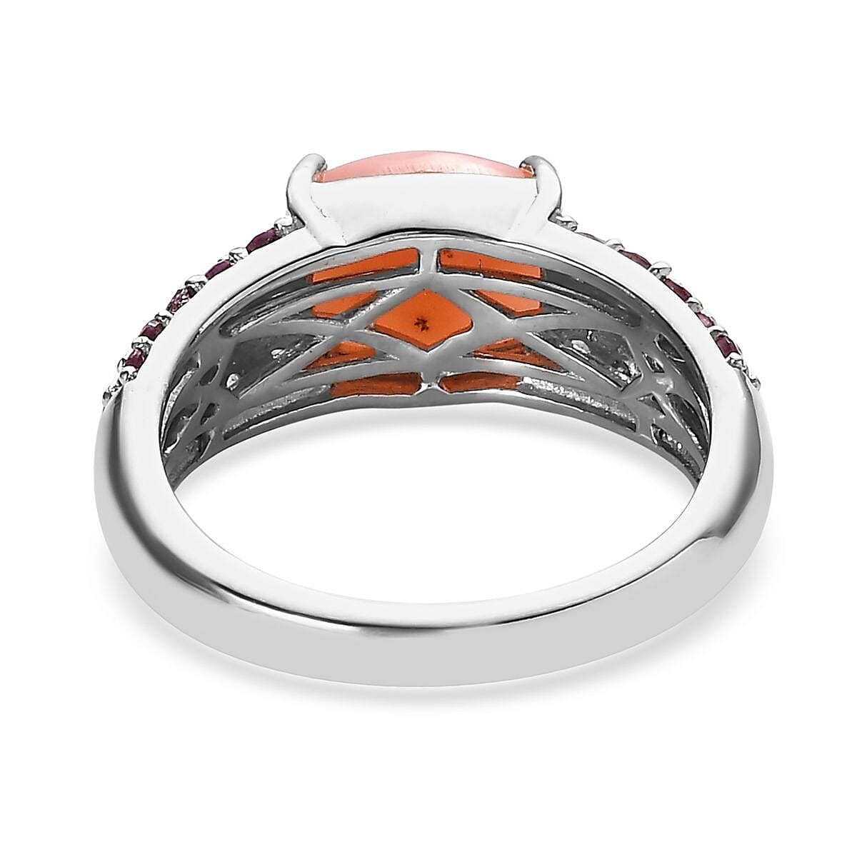 Premium Peruvian Pink Opal and Orissa Rhodolite Garnet Ring in Platinum Over Sterling Silver (Size 10.0) 3.00 ctw image number 4