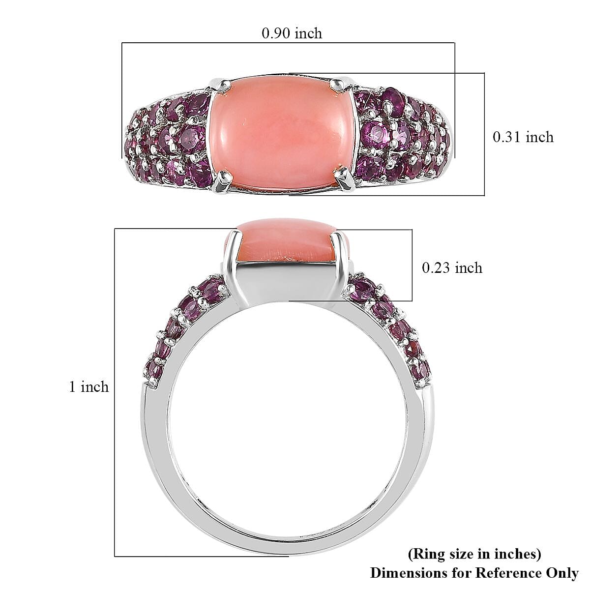 Premium Peruvian Pink Opal and Orissa Rhodolite Garnet Ring in Platinum Over Sterling Silver (Size 10.0) 3.00 ctw image number 5