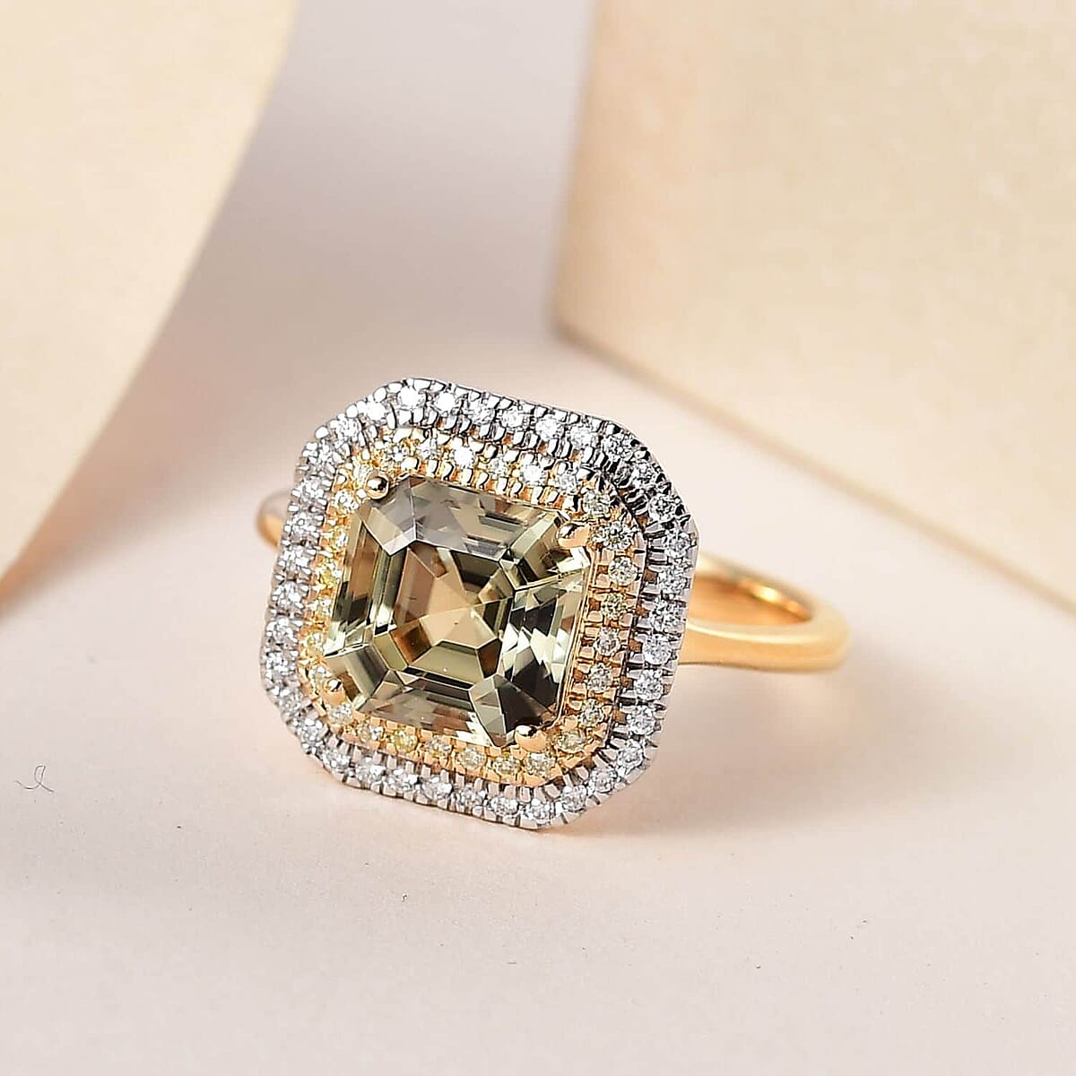 Iliana 18K Yellow Gold AAA Turkizite, SI Natural Yellow and White Diamond Double Halo Ring (Size 8.0) 4 Grams 3.60 ctw image number 1