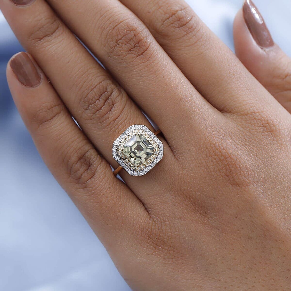 Iliana 18K Yellow Gold AAA Turkizite, SI Natural Yellow and White Diamond Double Halo Ring (Size 8.0) 4 Grams 3.60 ctw image number 2