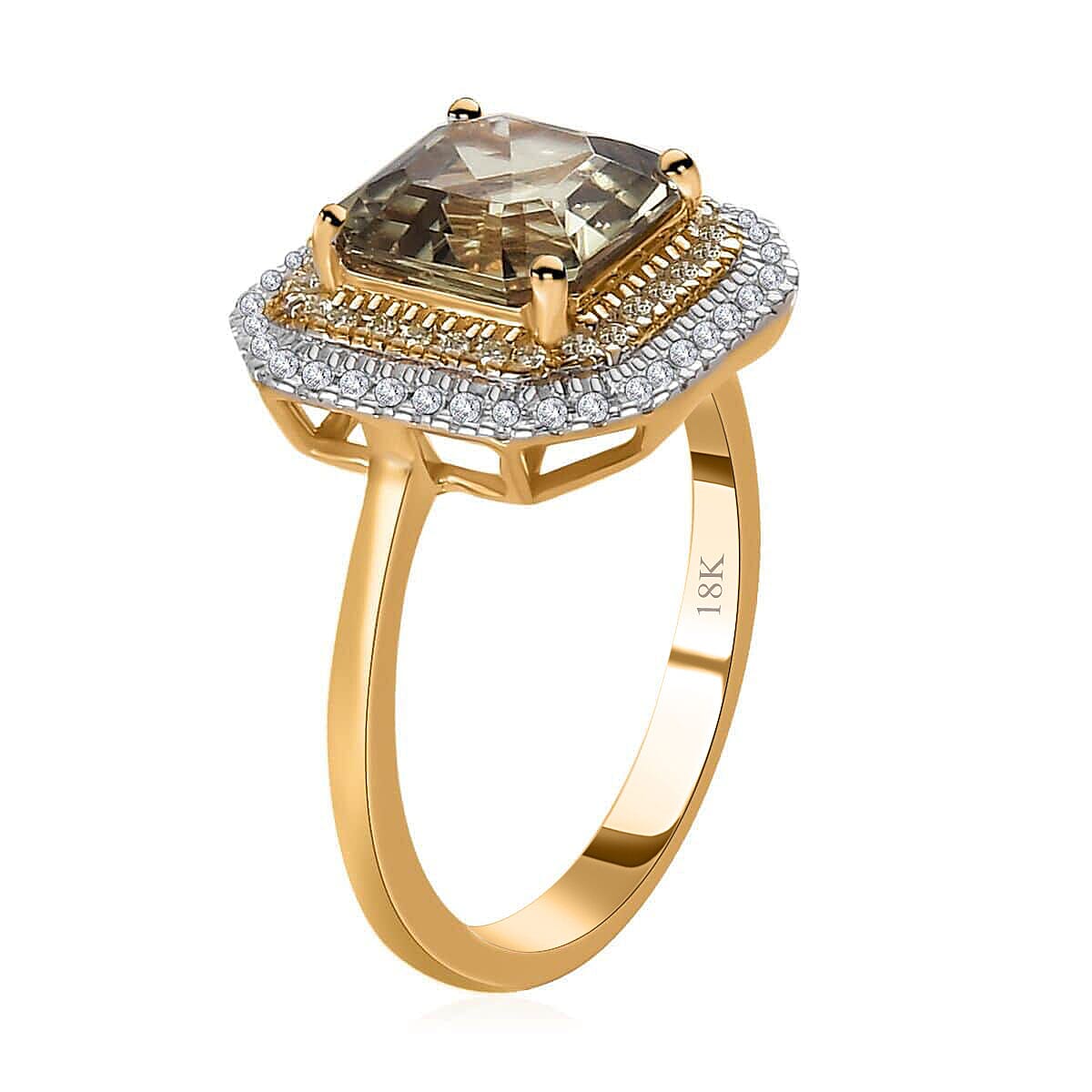 Iliana 18K Yellow Gold AAA Turkizite, SI Natural Yellow and White Diamond Double Halo Ring (Size 8.0) 4 Grams 3.60 ctw image number 3