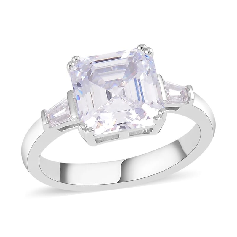 Lustro Stella Asscher Cut Finest CZ Ring in Platinum Over Sterling Silver (Size 10.0) 9.10 ctw