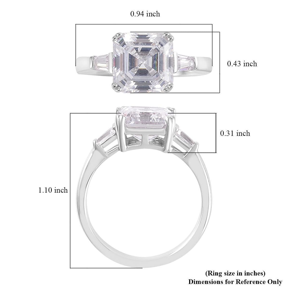 Lustro Stella Asscher Cut Finest CZ Ring in Platinum Over Sterling Silver 9.10 ctw image number 5