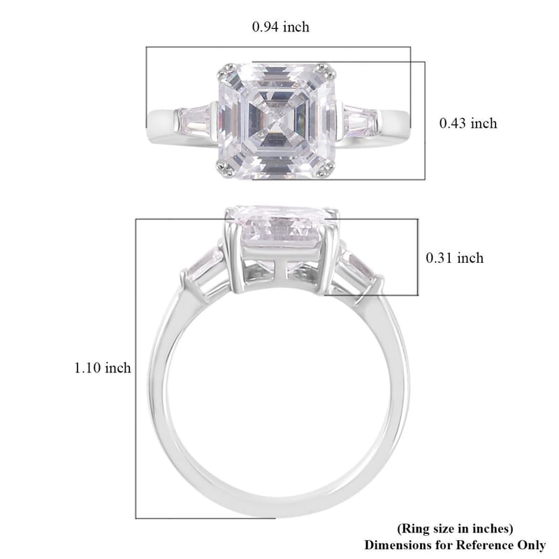 Lustro Stella Asscher Cut Finest CZ Ring in Platinum Over Sterling Silver (Size 10.0) 9.10 ctw