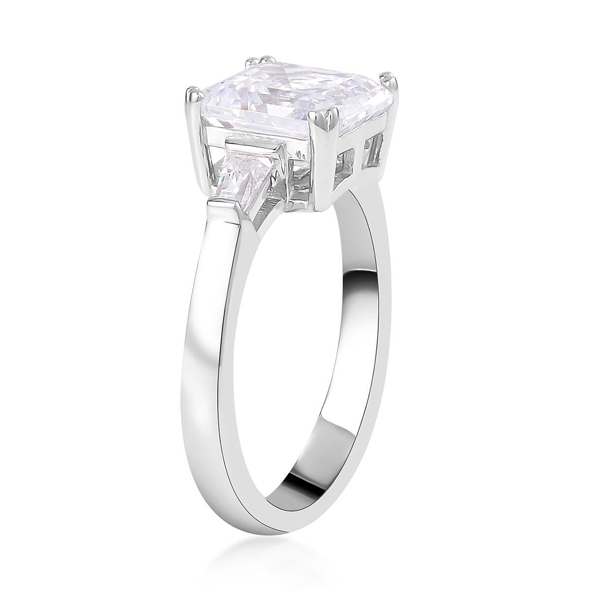 Lustro Stella Asscher Cut Finest CZ Ring in Platinum Over Sterling Silver (Size 5.0) 9.10 ctw image number 3