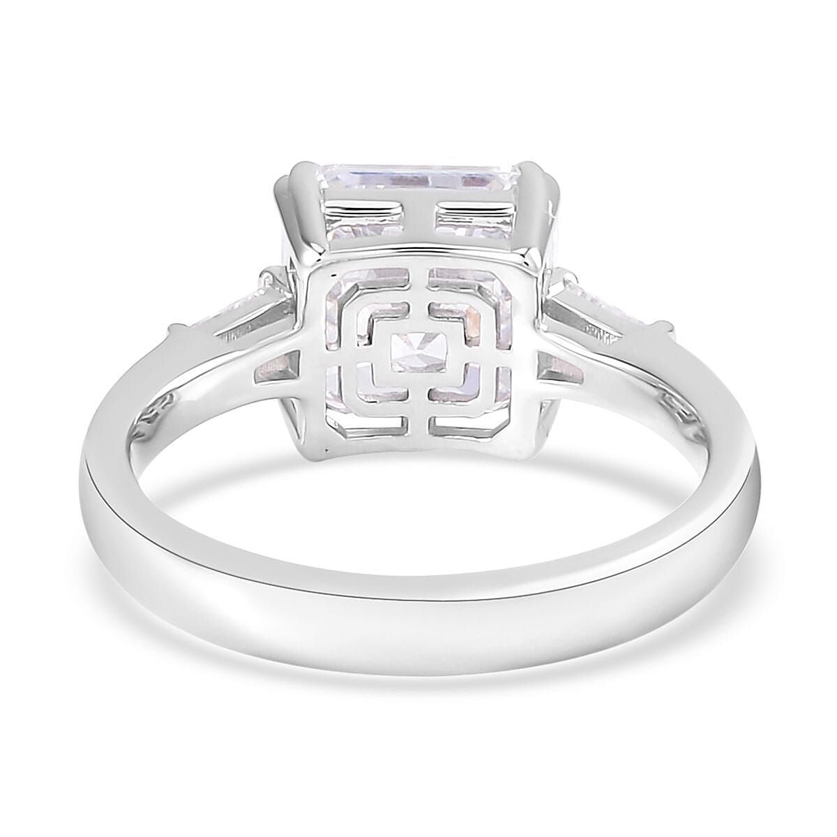 Lustro Stella Asscher Cut Finest CZ Ring in Platinum Over Sterling Silver (Size 5.0) 9.10 ctw image number 4