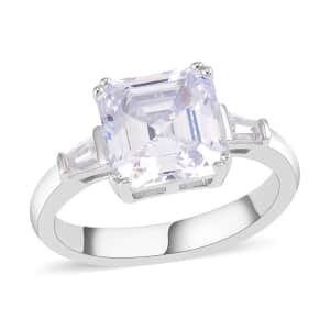 Lustro Stella Asscher Cut Finest CZ Ring in Platinum Over Sterling Silver 9.10 ctw