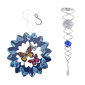 Stainless Steel Magic Kinetic Sculpture Butterfly and Floral Wind Spinner