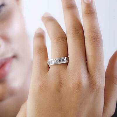 Simulated Diamond 2.76 ctw Ring in Rhodium Over Sterling Silver (Size 9)
