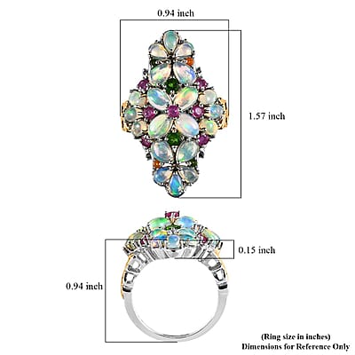 Premium Ethiopian Welo Opal and Multi Gemstone Floral Ring in Vermeil YG and Platinum Over Sterling Silver (Size 10.0) 5.35 ctw