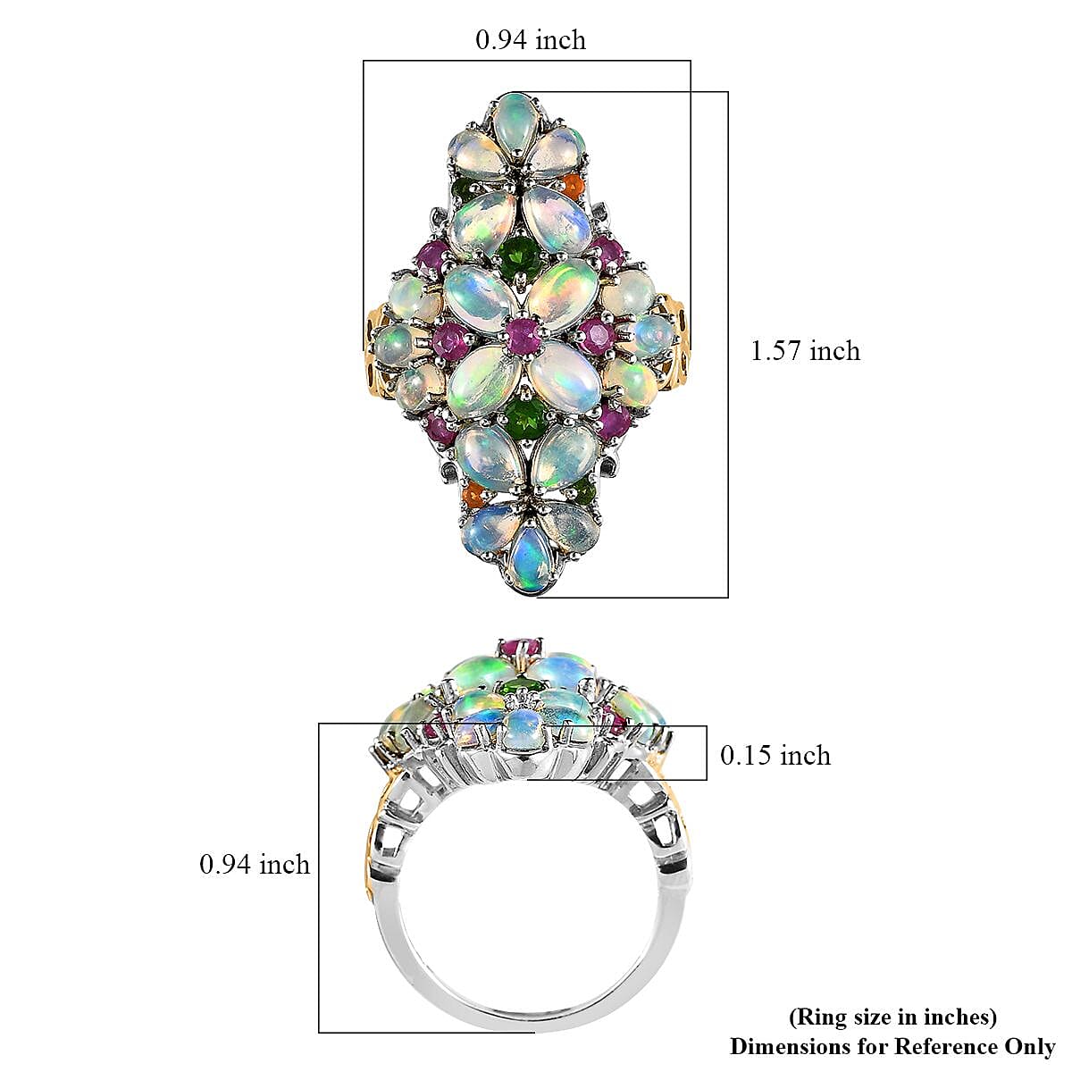 Premium Ethiopian Welo Opal and Multi Gemstone Floral Ring in Vermeil YG and Platinum Over Sterling Silver (Size 8.0) 5.35 ctw image number 5